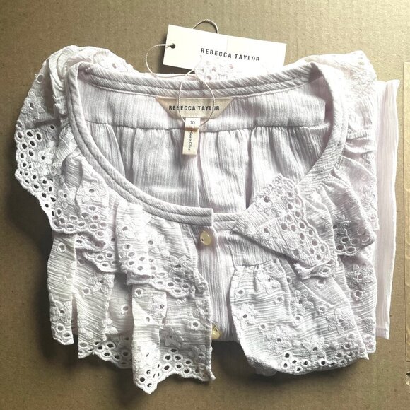 Rebecca Taylor Dree Cotton Silk Ruffle Top Womens 10 Pink Eyelet Sleeveless - Picture 3 of 8